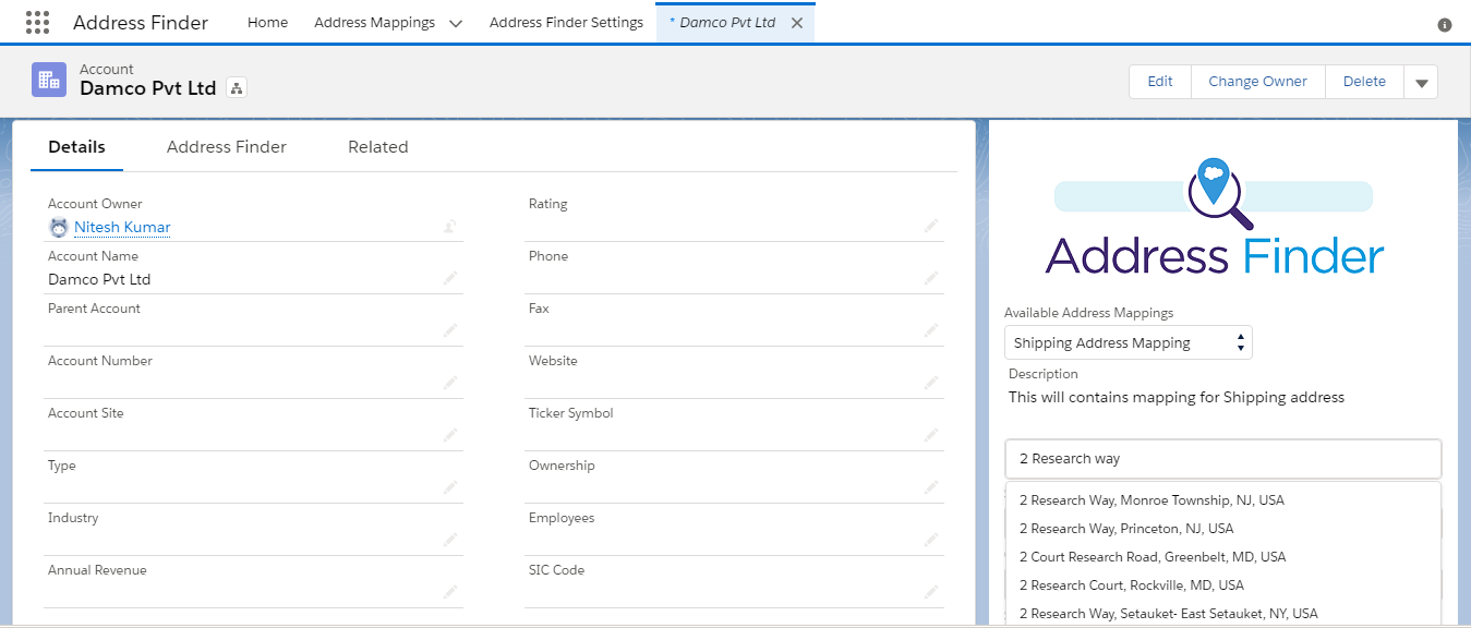 screenshot of Address Finder